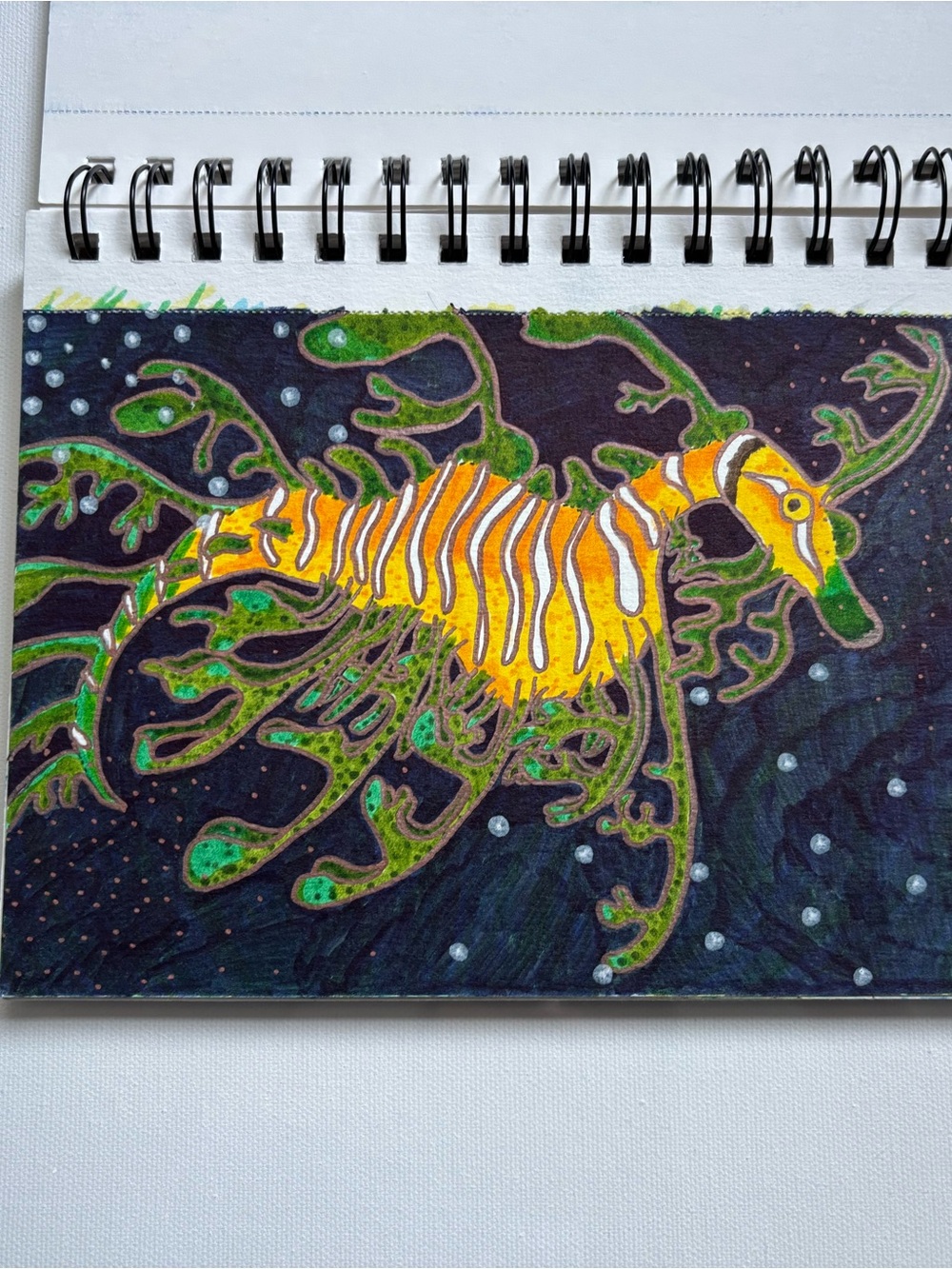 Yellow and Green Sea Dragon Illustration original Art - 8.5 x 11”
